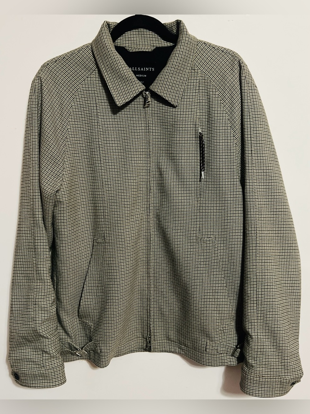 AllSaints Men's Black & White Micro-Check Zip Jacket